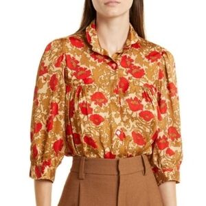 Floral Print Women Top - Red and Brown